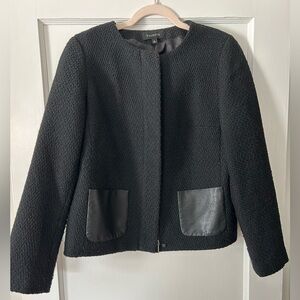 Talbots Black Textured Short Jacket with Faux Leather Pockets